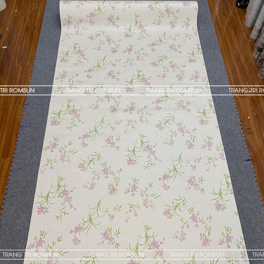 Giấy dán tường phòng ngủ chống thấm hàn quốc vintage, Decan trang trí tường quán ăn sang trọng hoa xanh hồng G13907