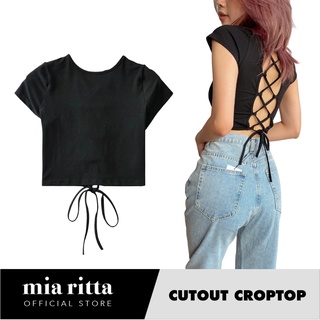 Áo croptop cutout đan dây lưng buộc dây sau cộc tay Mia Ritta A2082 ảnh thật