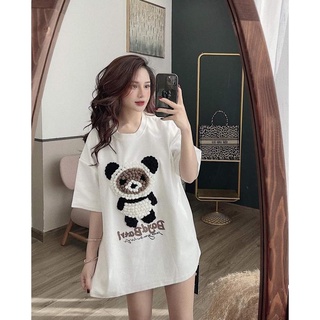   ảnh thật-sẵn  Áo thun nữ hình gấu chữ tay lỡ 