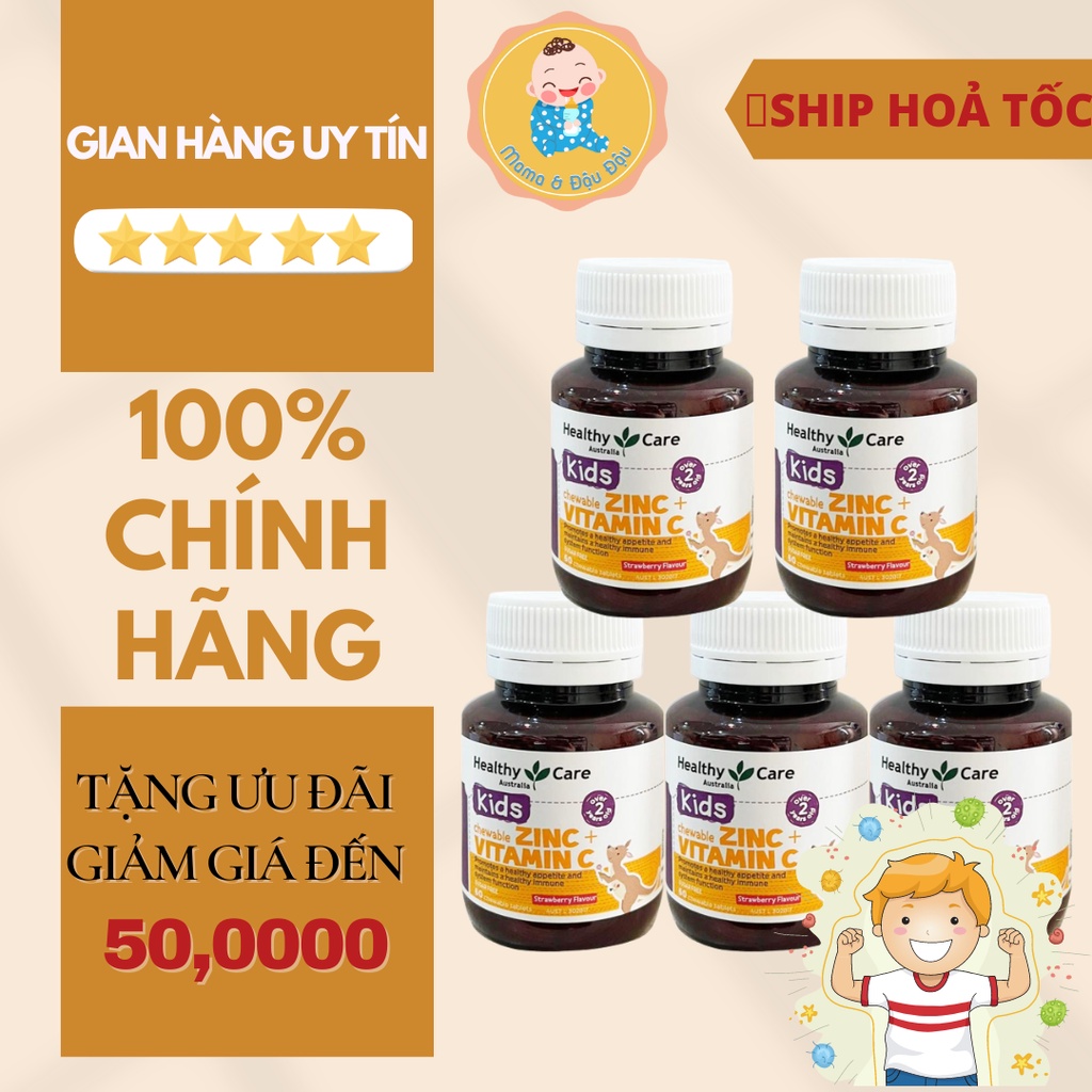 VIÊN NHAI VITAMIN C & KẼM HEALTHY KIDS CHEWABLE 60 VIÊN VỊ DÂU THƠM NGON -HÀNG BAY DATE 2025 ĐỦ BILL
