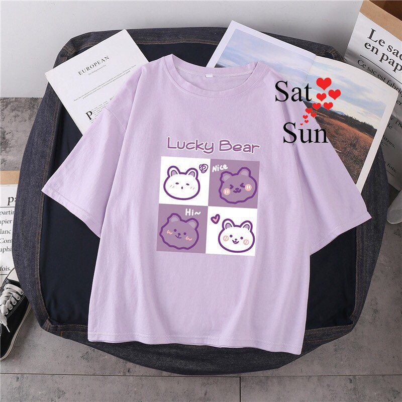 Áo Phông nữ form rộng in họa hình gấu Lucky Bear có size lớn (SatSun)