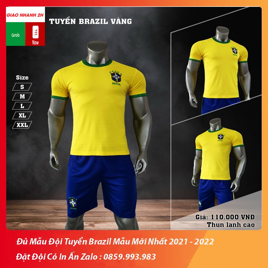 Áo bóng đá tuyển Brazil , Bộ quần áo đá banh đội tuyển Brazil thun lạnh cao cấ thumbnail
