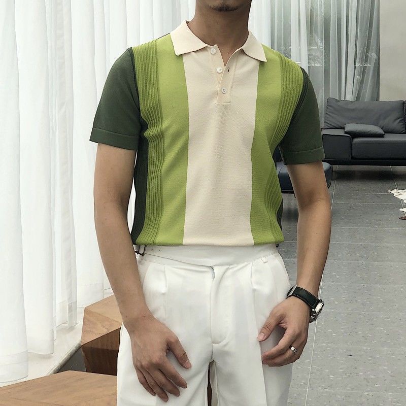 Áo polo Dệt Kim Ngắn Tay Màu Sắc Tương Phản Phong Cách Nhật Bản Thời Trang Mùa Hè Dành Cho Nam s 2022