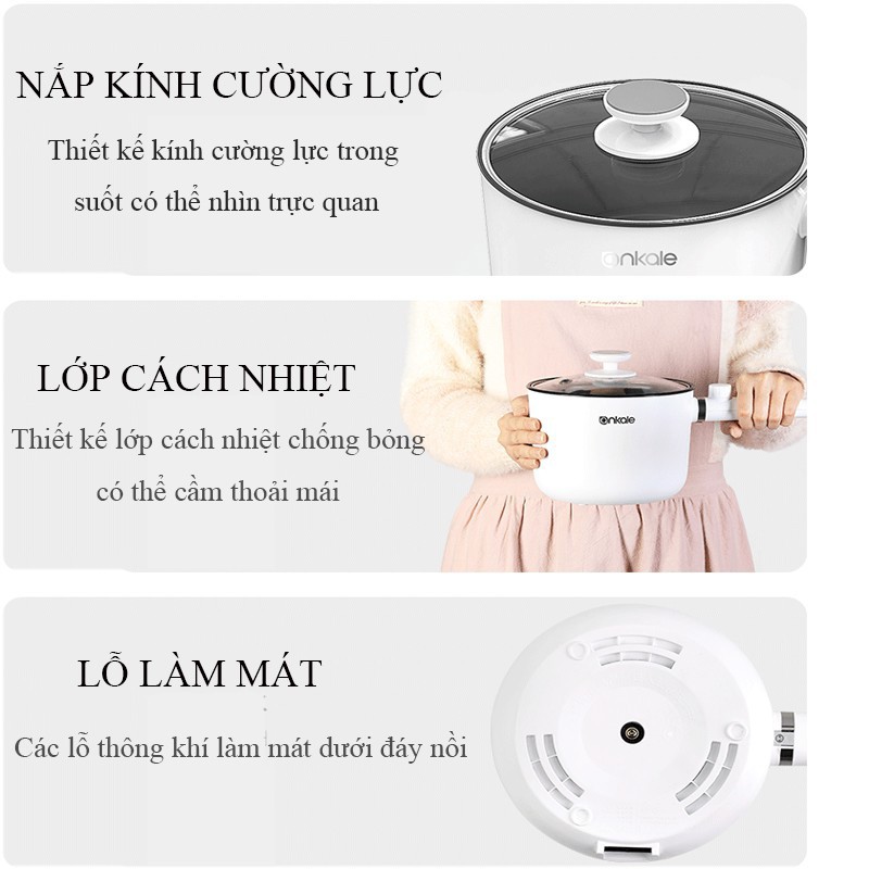 NỒI LẨU ĐIỆN MINI KALAS ĐA NĂNG ĐỂ XÀO CHIÊN NẤU KHO TIỆN LỢI - NỒI NẤU CHẢO ĐIỆN MINI CHỐNG DÍNH ĐA NĂNG TRẮNG VTM5