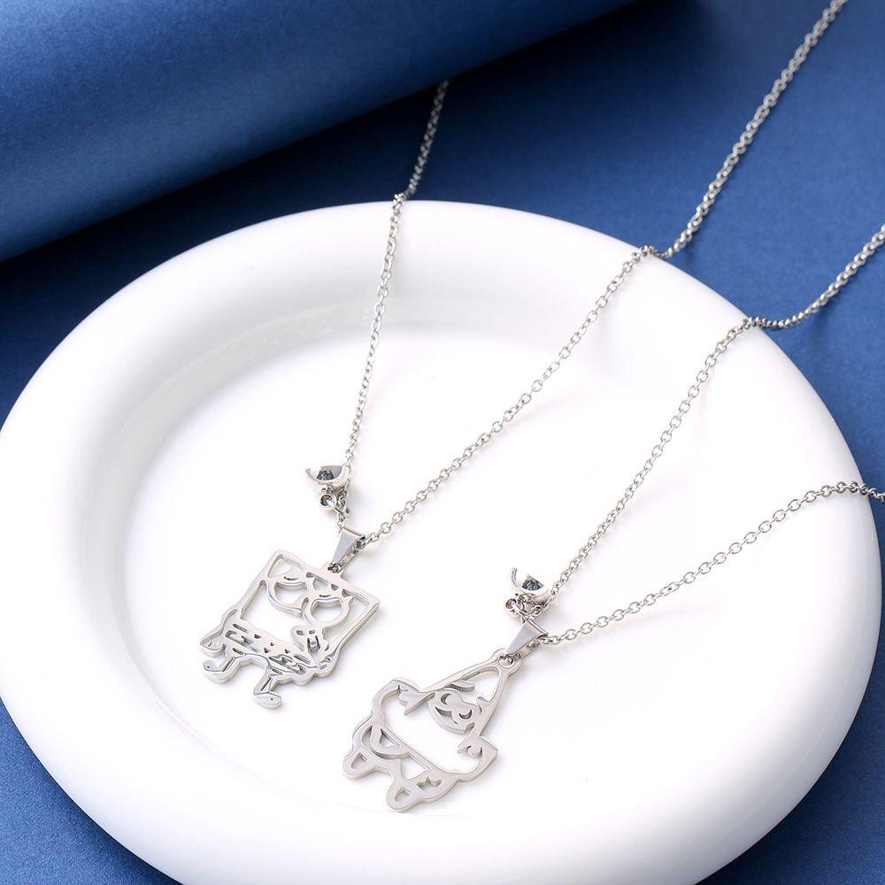 ANEMONE Vòng cổ Thép Titan Mặt Hình SpongeBob Phong Cách Nhật Bản Cho Cặp Đôi