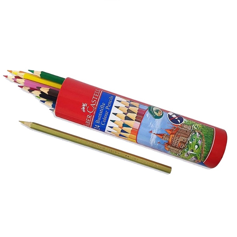 Chì Màu Lục Giác Faber-Castell - Hộp Thiếc Tròn 12 màu