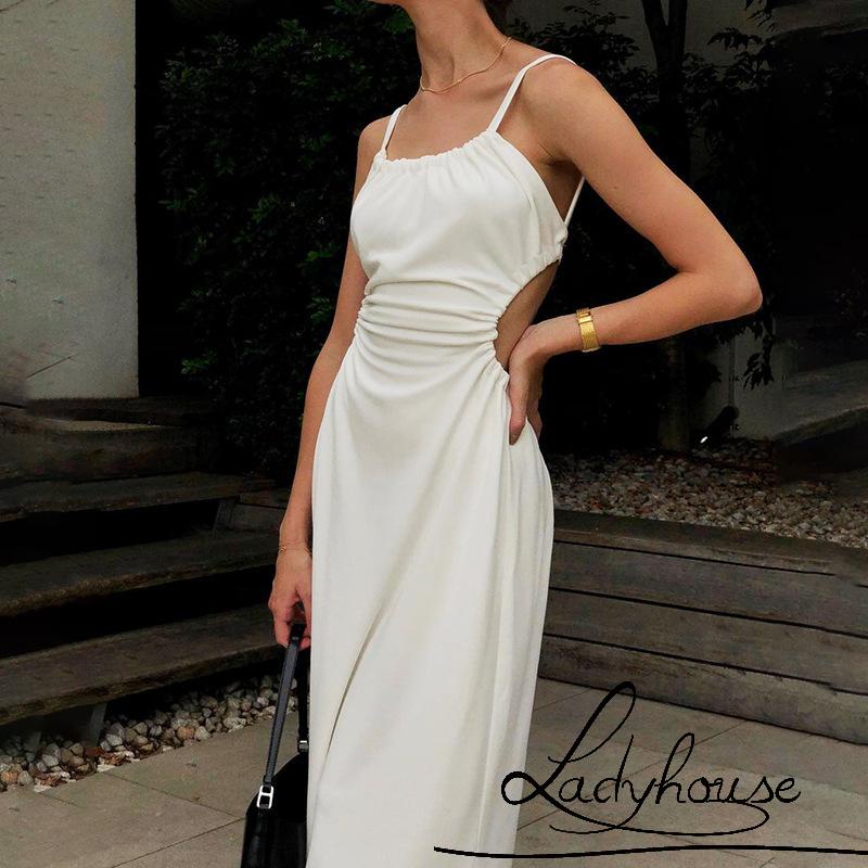 Đầm hai dây dáng dài màu sắc đơn giản thời trang mùa hè quyến rũ dành cho nữ