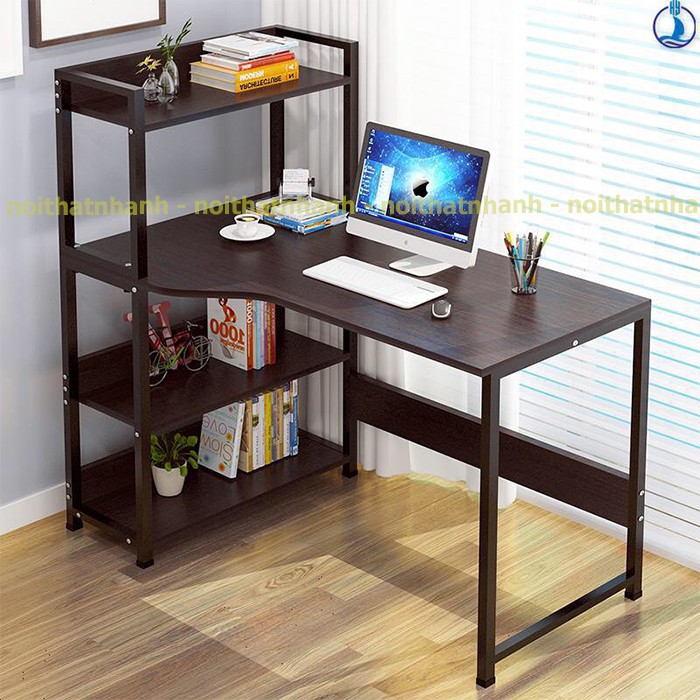 Bàn làm việc kèm giá sách, đã định vị các lỗ lắp ráp nên tháo lắp rất dễ dàng (tặng gương soi gỗ để bàn ) | BigBuy360 - bigbuy360.vn