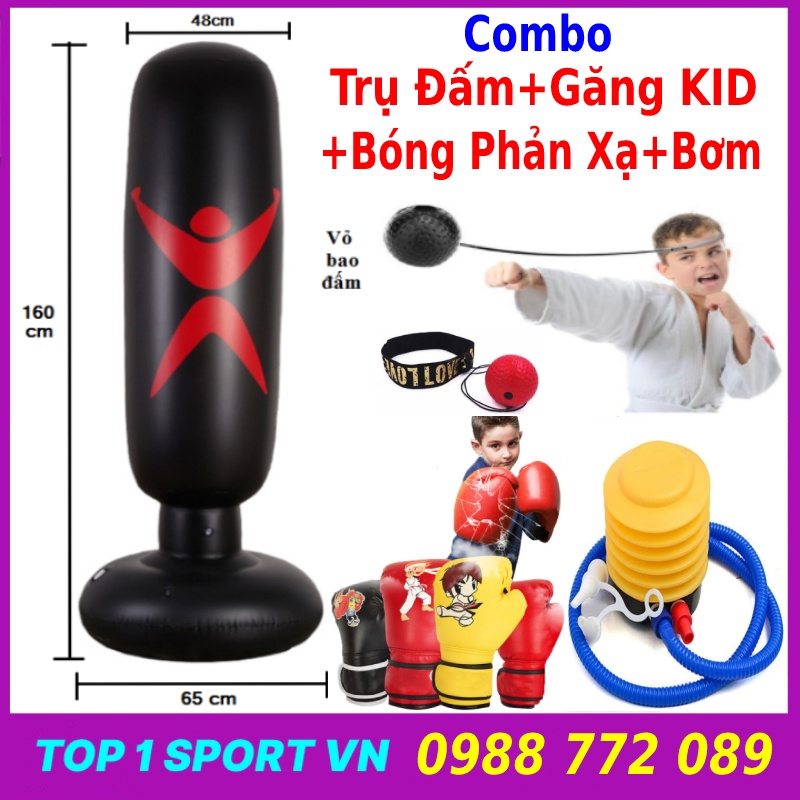 Bao trụ đấm bốc bơm hơi Prosport® - FREESHIP - Trụ đấm tự cân bằng tặng băng đa boxing 3m + bơm + keo +miếng vá dự phòng