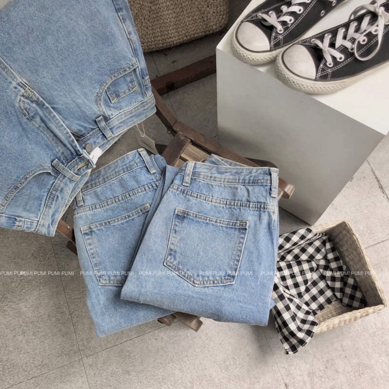 Quần jean nữ màu xanh nhạt form suông có size SML dễ phối đồ Pumi