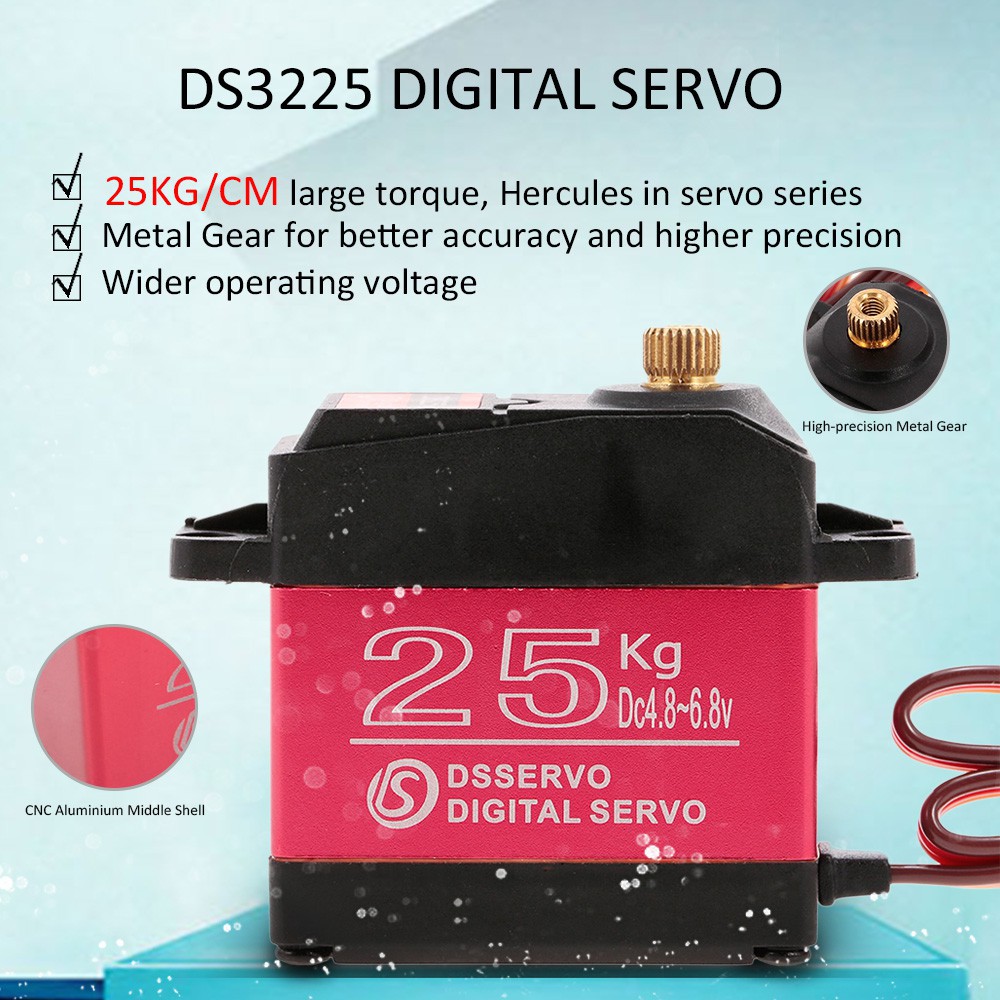 Bộ thiết bị trợ lực kỹ thuật số chống nước torque cao DSSERVO DS3225 25KG cho xe điều khiển từ xa