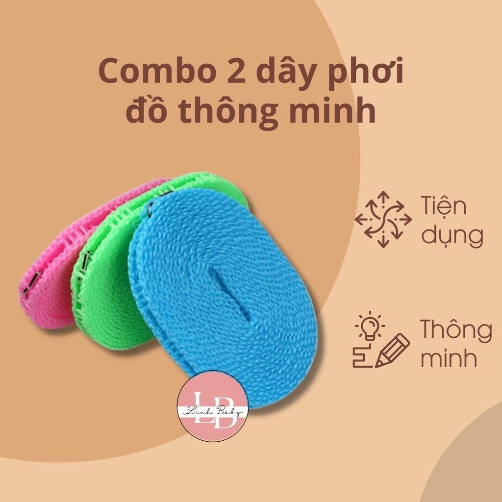 Combo 2 dây phơi đồ thông minh không cần cặp tiện dụng