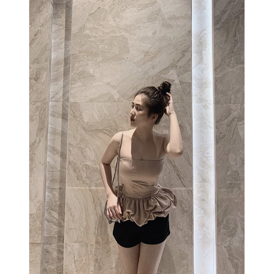 Áo Satin Nhấn Eo Phồng Bí