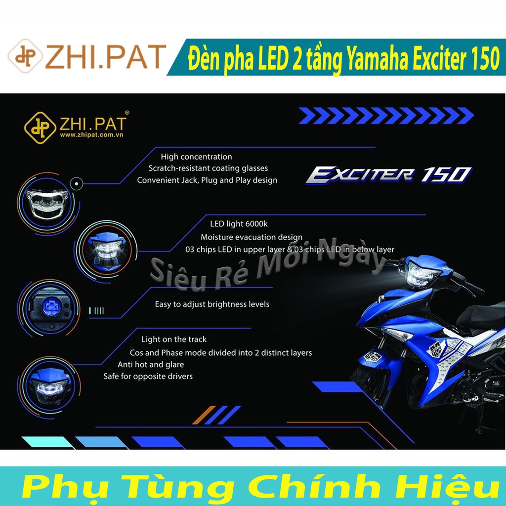 Đèn led Zhipat 2 tầng EXCITER 150 Sporty Viền Đen Khói và Bạc