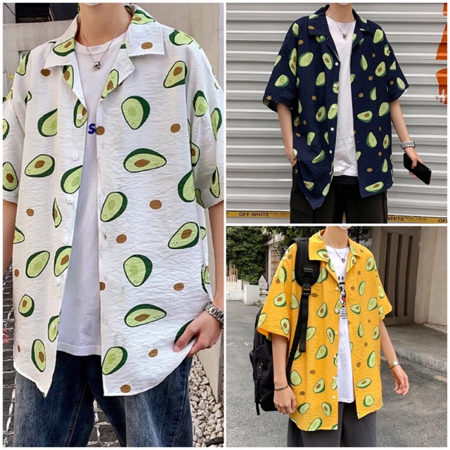 Áo sơ mi form rộng in trái bơ full 3 màu (ảnh thật cuối)