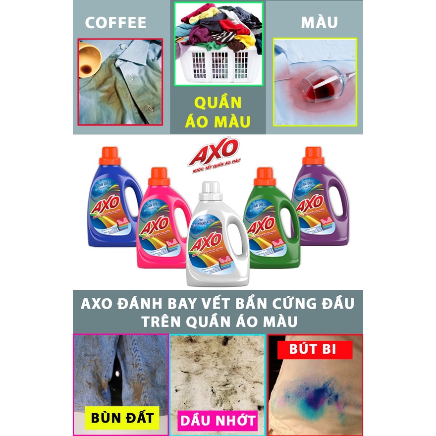 Tẩy quần áo màu Axo 800ml, tẩy sạch quần áo, trắng sáng thơm thoa
