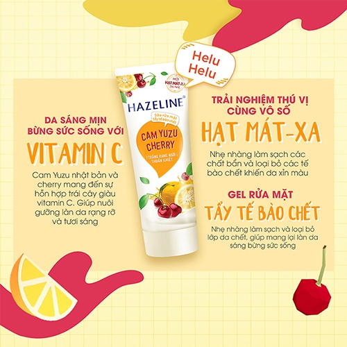 SRM SỮA RỬA MẶT HAZELINE TUÝP 100G/ 170G hương Nghệ Kiwi/ Nghệ Hoa cúc/ Tràm trà/ Yến mạch dâu tằm/ Cam Cherry/ Matcha