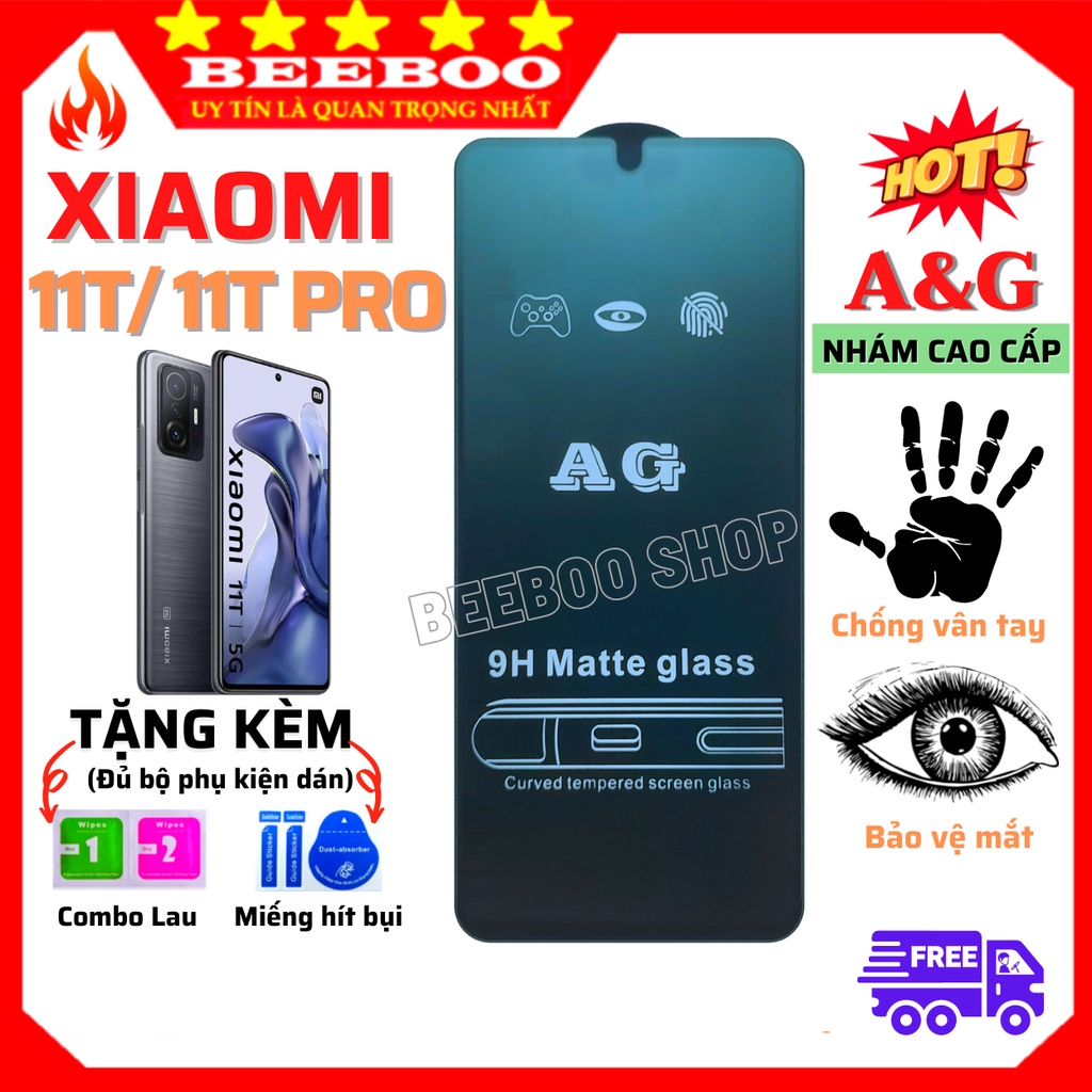 Kính Cường Lực Xiaomi 11T/ 11T Pro - Full màn hình - Nhám phủ Nano Cao cấp - Chống vân tay