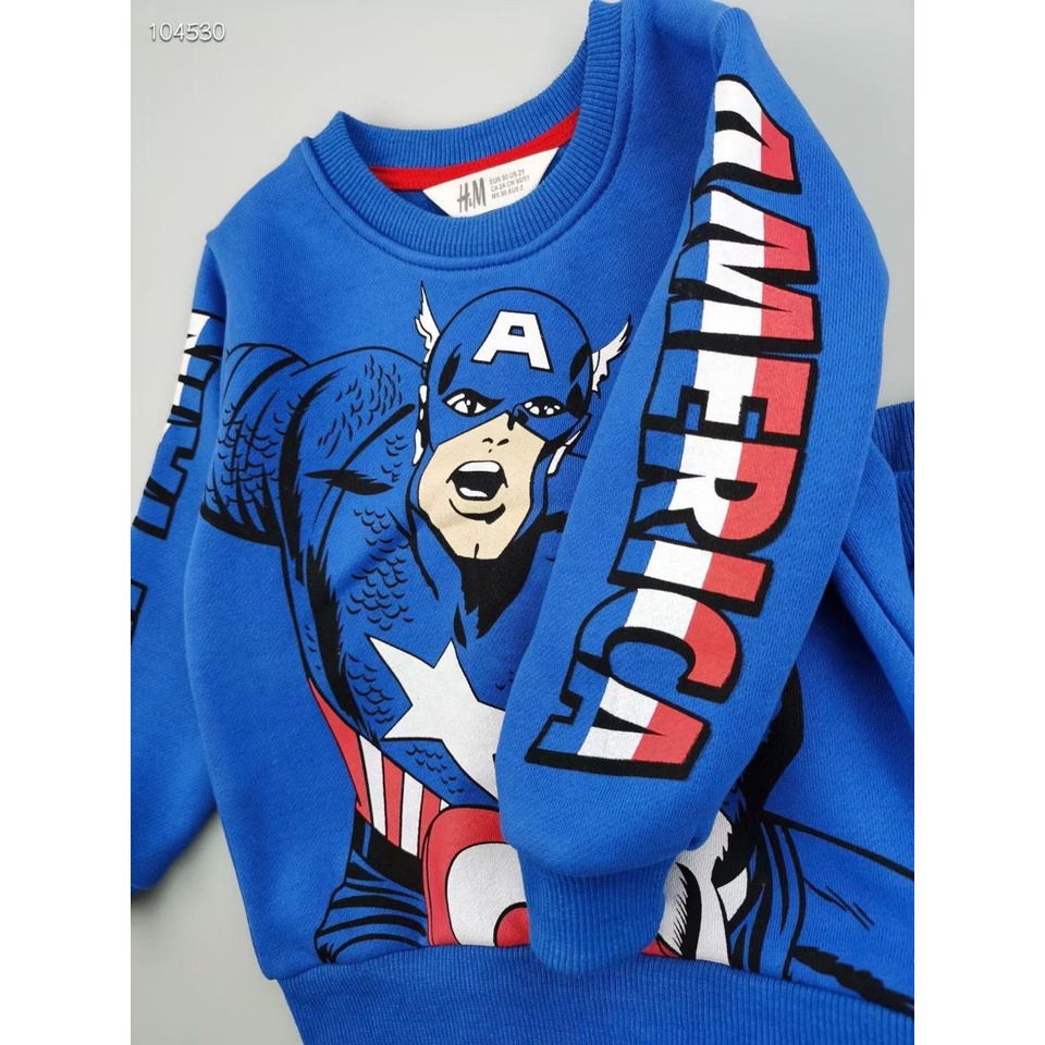 Bộ nỉ bông HM siêu nhân xanh cho bé trai 2-6y