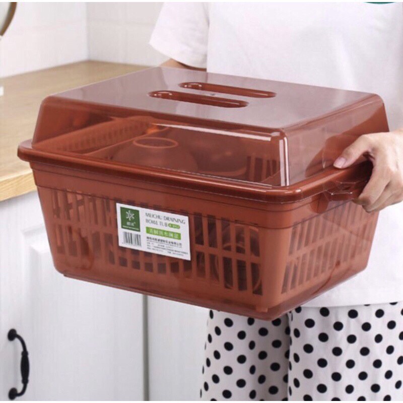 Rổ úp chén, bát có nắp đậy kèm khay thoát nước