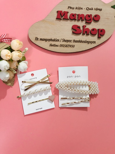 Set kẹp tóc nơ trái tim