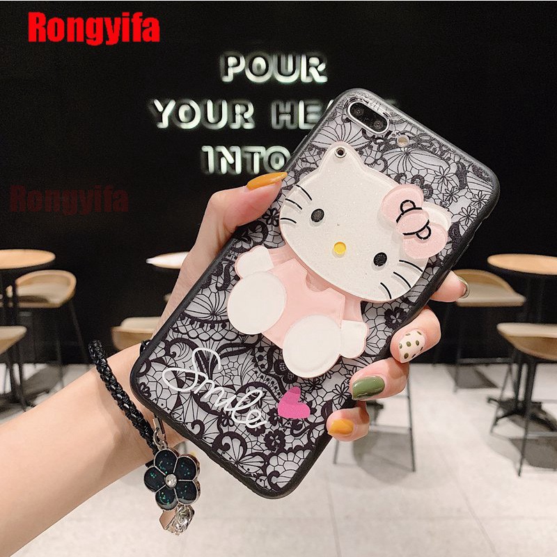 Ốp điện thoại họa tiết Hello kitty có gương cho Samsung Galaxy S8/S8+/S7/S7E/S6/S6E/S6E+/C9/C7/C5/Note 9/8/5/4/3/ S5/S4