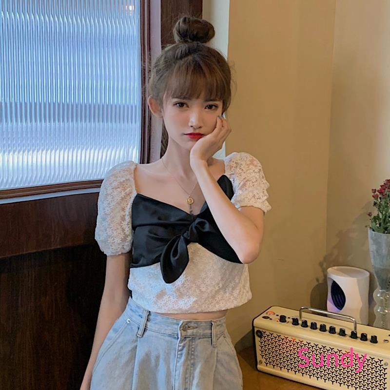 Áo Kiểu Tay Phồng Phối Ren Thời Trang Mùa Hè Cho Nữ