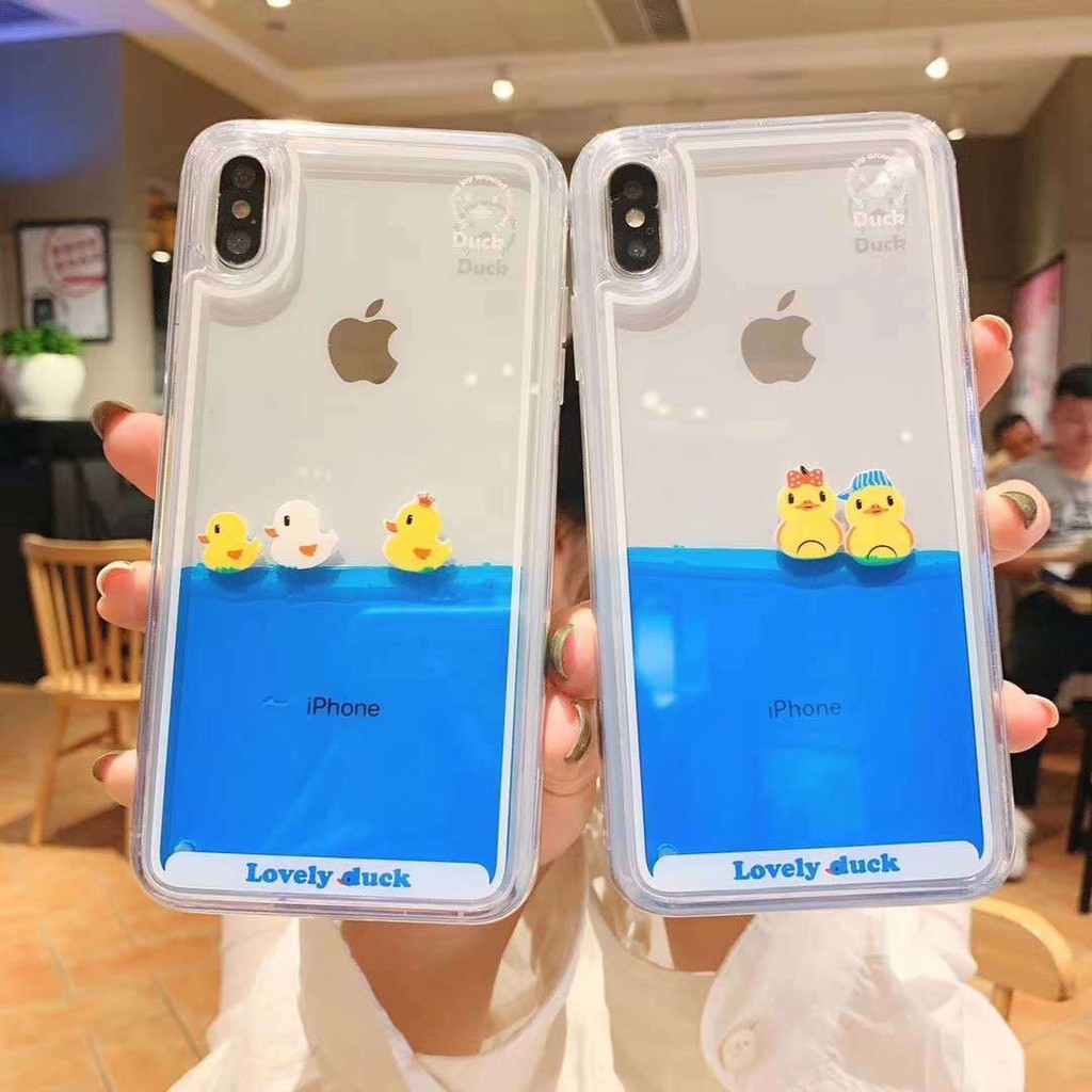 Ốp Lưng Kim Tuyến Nước Hình Vịt Con Đáng Yêu Cho Iphone11Promax Xs / Xr 12 7 / 8plus