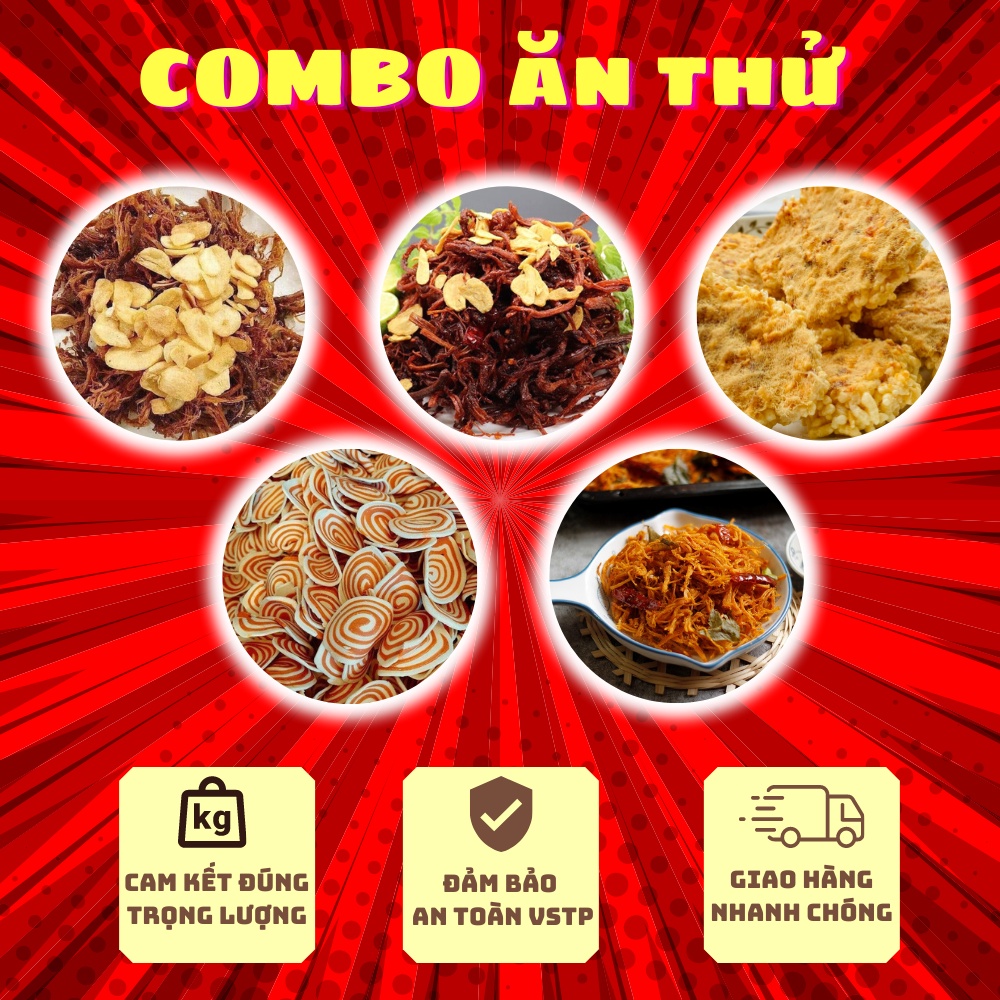 Combo Ăn Thử Đồ Ăn Vặt CHIMII, khô gà, khô bò, khô heo, quẩy, bánh đa, cơm cháy, khoai lang sấy, chuối sấy, bim bim,...