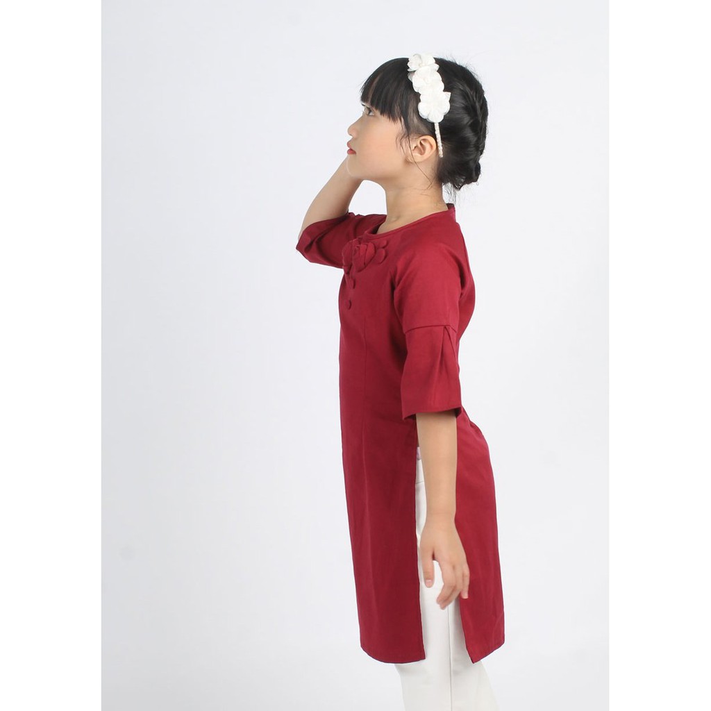 áo dài thiết kế cho bé gái  linen đỏ đính hoa ADG022 - JADINY