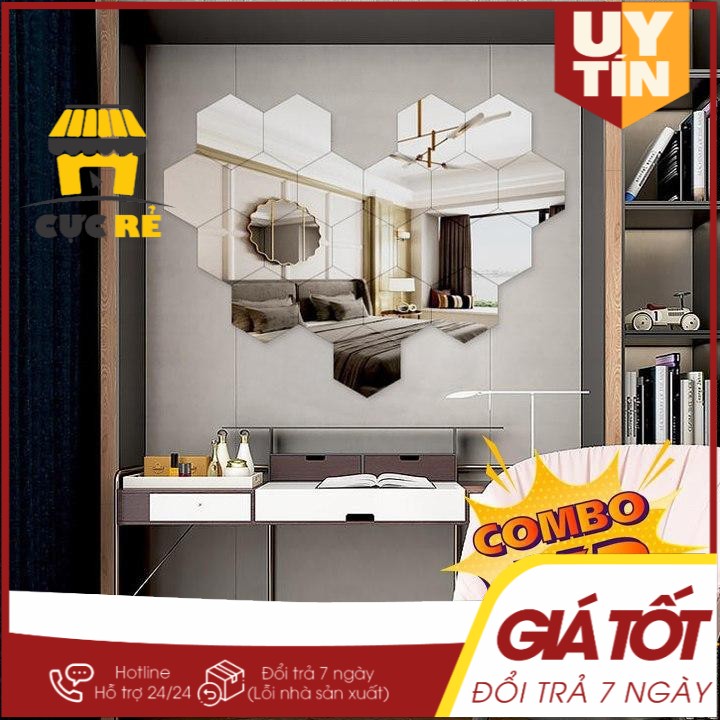 [SALE CUỒNG NHIỆT] SET 3 Gương Dán Tường 3D Hình Lục Giác 4x4