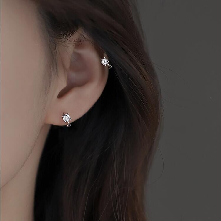 Bông tai bạc nữ Khuyên tai bạc nữ vòng tròn đá phong cách hàn quốc cá tính