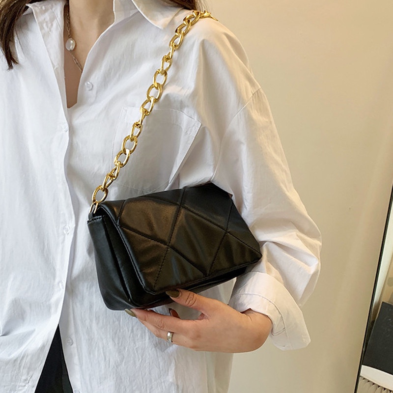 Túi Đeo JASMIN NOIR Vai Nắp Gập Nhỏ Họa Tiết Kẻ Sọc Phối Dây Xích Thời Trang Cho Nữ