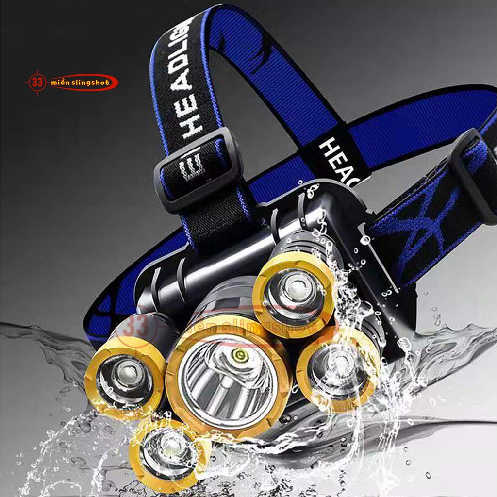 [Deal Tốt] Đèn pin siêu sáng đội đầu gồm 5 bóng đèn, siêu sáng, sản phẩm bền bỉ theo thời gian, có thể chống nước [YPX7]