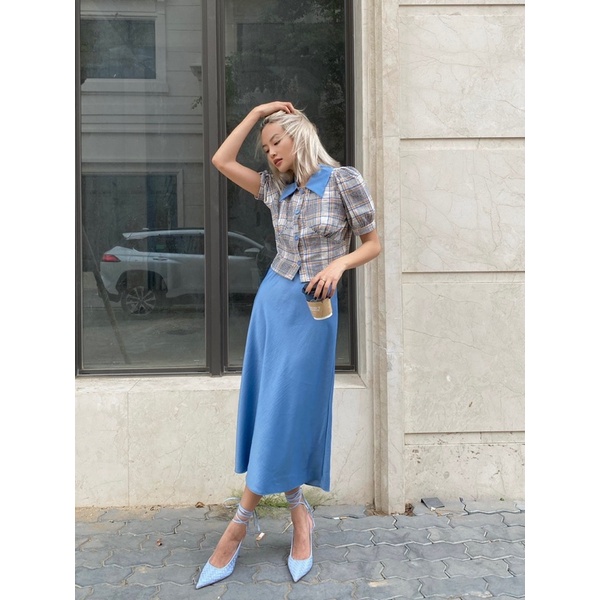 Chân váy lụa midi co giãn dáng cao MIEU - JF03