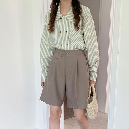 【ZHELIHANGFEI】Áo Sơ Mi Nữ Tay Dài Kẻ Sọc Thời Trang Thanh Lịch