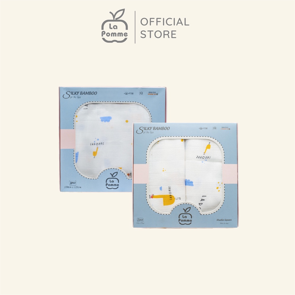 Combo 2 K003 Khăn đa năng (120x120cm) + K002 Set 2 Khăn đa năng (75x75cm) sợi tre lụa La Pomme Funny goose