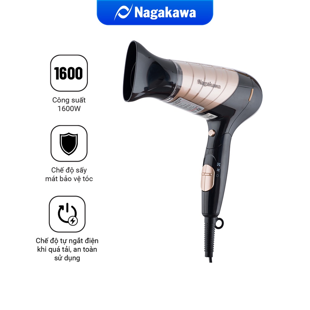 Máy sấy tóc cao cấp NAG1604 (1600W) và chảo chiên chống dính NAG2001 Nagakawa (20cm)