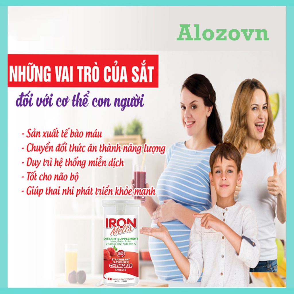 Iron Melts - Viên Bổ Sung Sắt, Acid Folic, Vitamin B12 Và Vitamin C, 50 viên