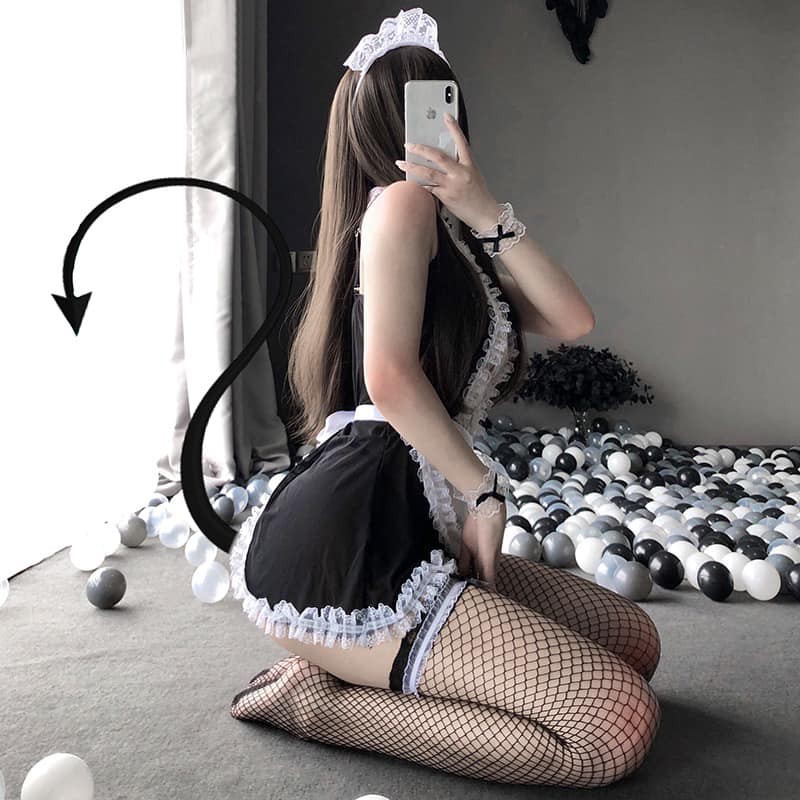 Cosplay nữ người hầu, nàng hầu, maid, người giúp việc  sexy váy ren ngực đính nơ chất liệu mềm mại