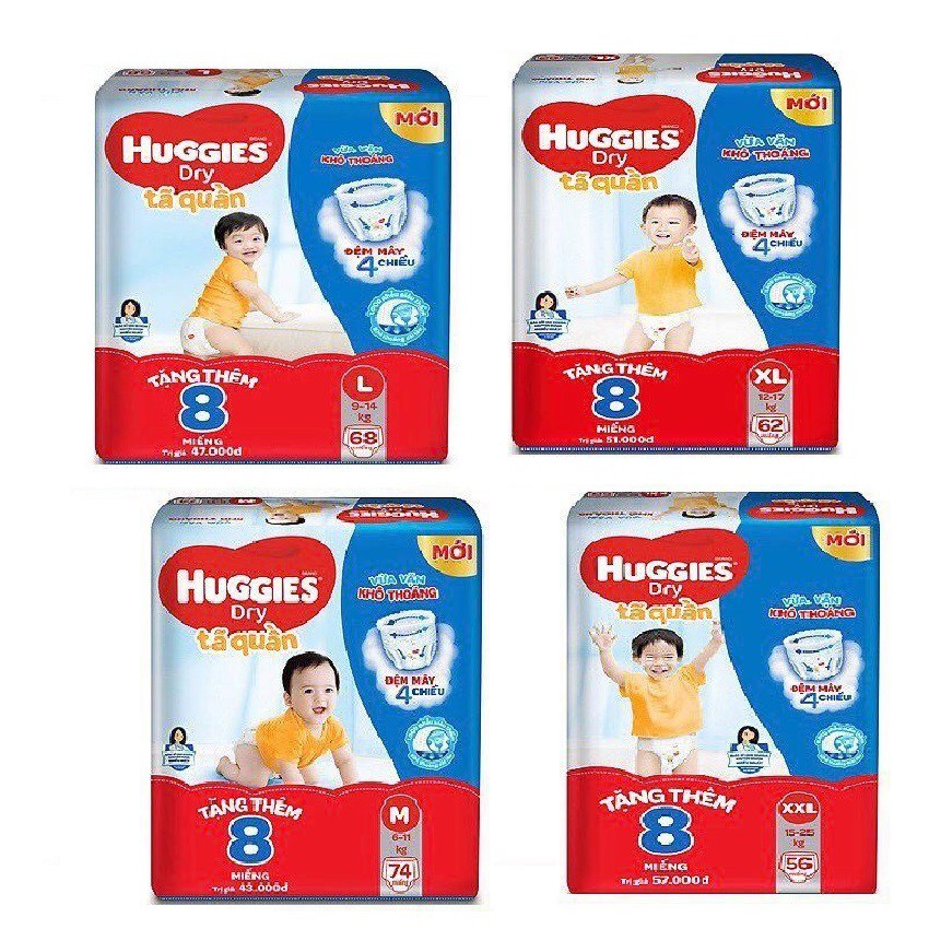 Bỉm tã quần huggies siêu đại đủ size M40,M74,L38,L68,XL32,XL62,XXL28,XXL56