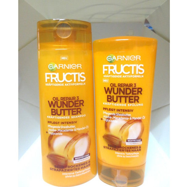 Dầu gội Garnier Fructis Oil Repair 3 Wunder Butter cho tóc khô, hàng Đức (dầu gội + dầu xả)