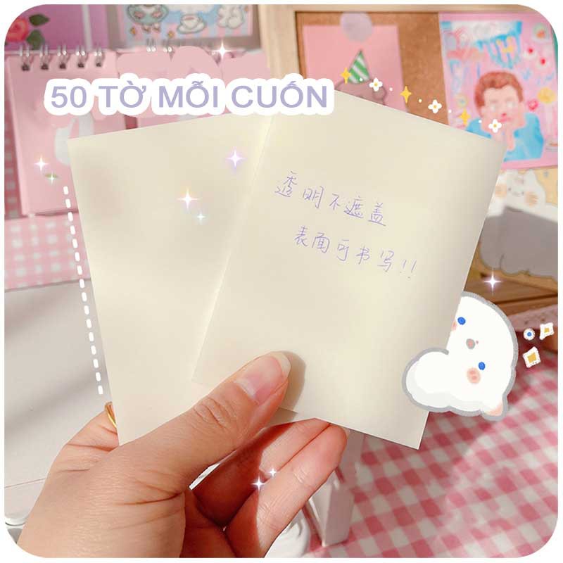 W&G Set 50 Tờ Giấy Ghi Chú Trong Suốt Chống Nước Tự Dính Phong Cách Hàn Quốc