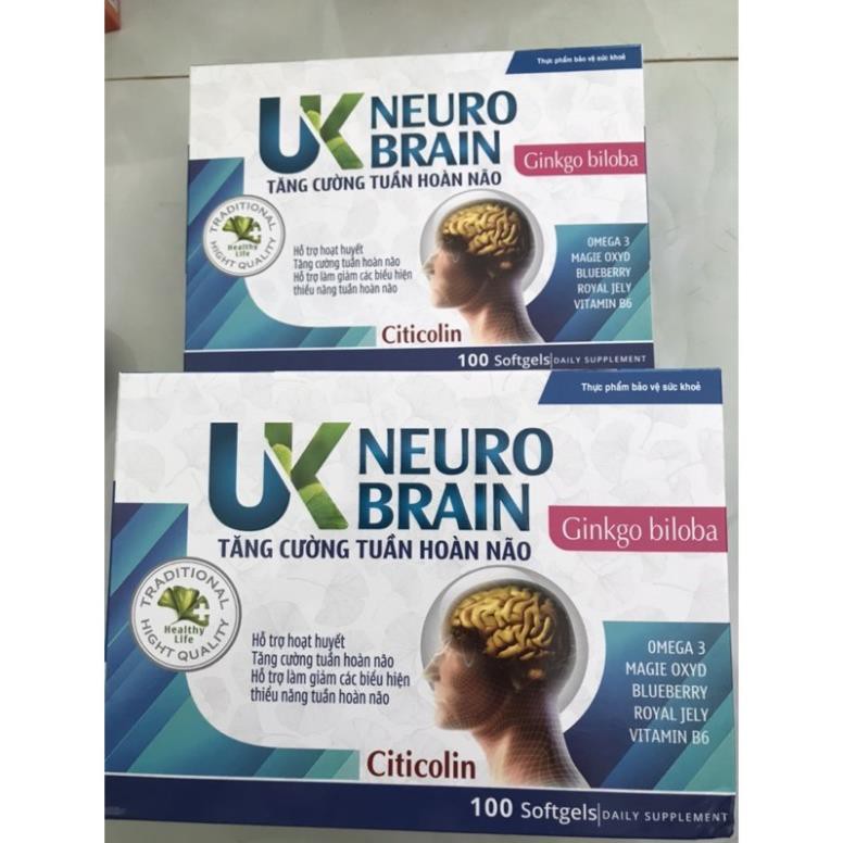 [CHÍNH HÃNG ] UK Neuro Brain- citicolin ginko biloba 200mg-Tăng Cường Tuần Hoàn Não - HỘP 100 VIÊN