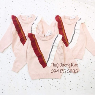 Áo len Zara cổ bèo màu hồng Pastel dư xịn cho bé gái1-5y