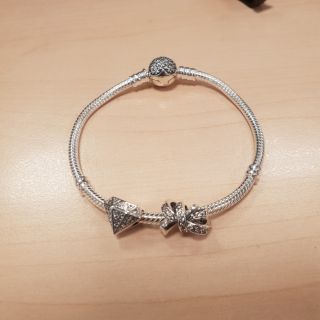 Charm bạc s925 nơ , charm hình viên kim cương bamoer