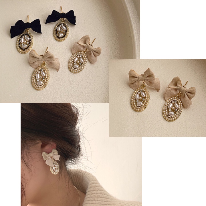 Bông Tai Nữ Cao Cấp ERASHOP 078460 - Nơ Tròn Châu Tiểu Thư, Phong Cách Hàn Quốc, Đi Tiệc, Đi Chơi, Rẻ Đẹp