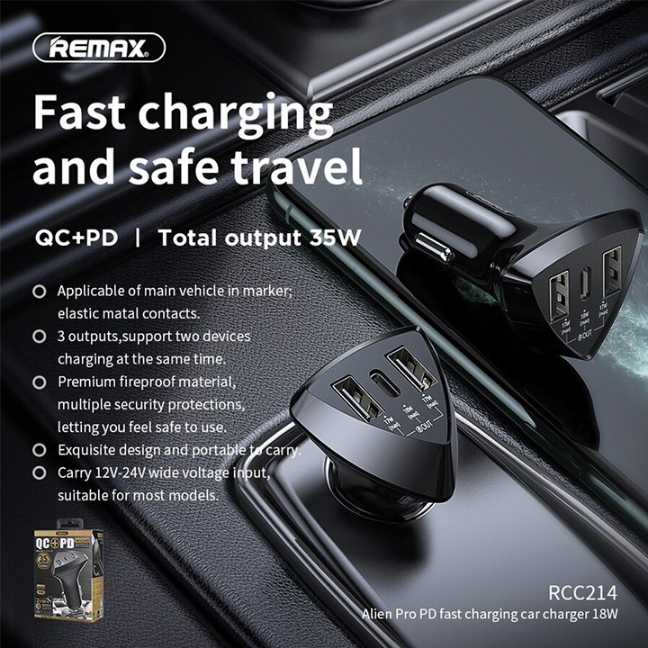 Sạc nhanh ô tô Remax RCC214 chuẩn PD và QC3.0