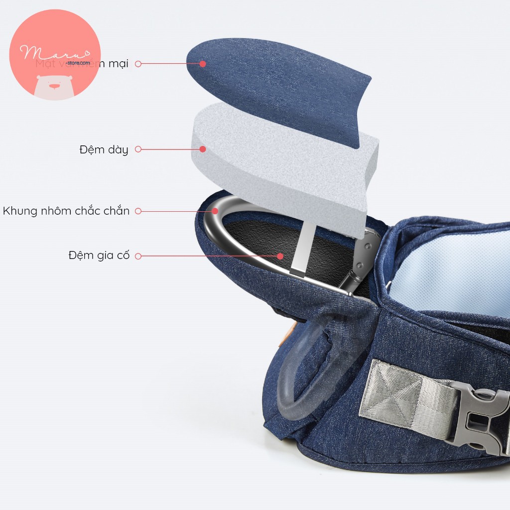[Có sẵn] Địu vải denim Crowned Love (đế ngồi gập gọn)