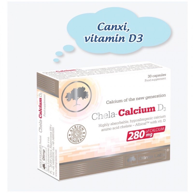 Chela calcium D3 - Canxi D3 chela hữu cơ cho bà bầu, phụ nữ cho con bú và trẻ em trên 6 tuổi, dễ hấp thu, không táo
